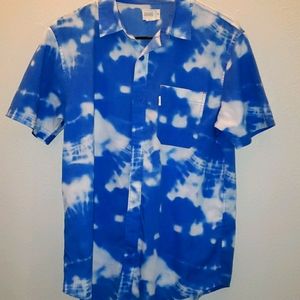 Blue and white tie-die button down shirt